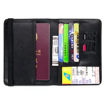 

Genuine Leather RFID Blocking Passport Holder Travel Credit Card Case Protector