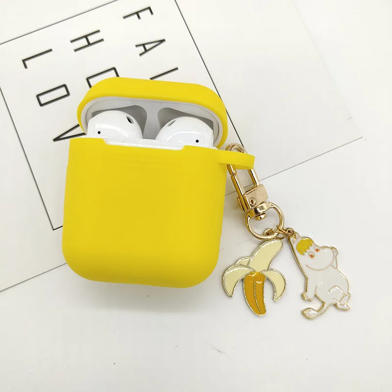Милый мультфильм кролик собака кулон силиконовый чехол для Apple Airpods чехол Bluetooth наушники защита крышка брелок животное - Цвет: Yellow
