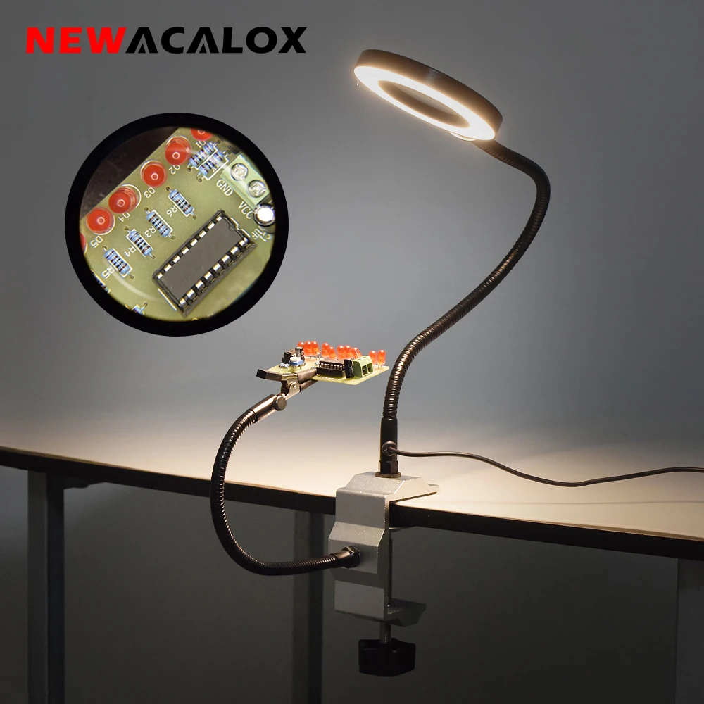 Держатель для печатной платы NEWACALOX Настольная Лупа с подсветкой USB 3X третья рука