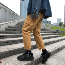 Осенняя мужская Корейская версия тренда Ins супер огонь свободные художественные Карманы Сплошной цвет студенческие повседневные Комбинезоны