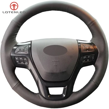 

LQTENLEO Black Genuine Leather DIY Hand-stitched Car Steering Wheel Cover For Ford Explorer 2016-2019