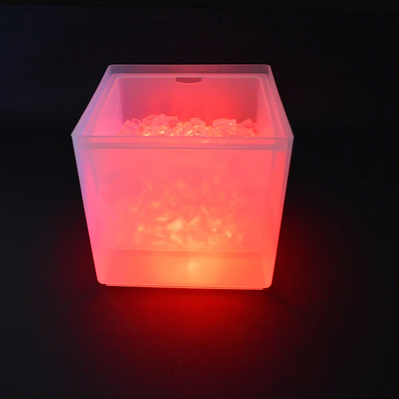 Red Fashion Double-Layer Champagne Ice Bucket Champagne Light Ice Bucket Square Led Light Ice Bucket Double Ice Bucket Convenient - Color: Red