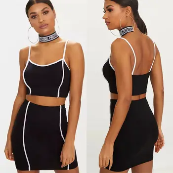 

Women 2pcs Summer Tank Top Sling Vest + Mini Pencil Skirt Party Bodycon Outfits Sets 3EE