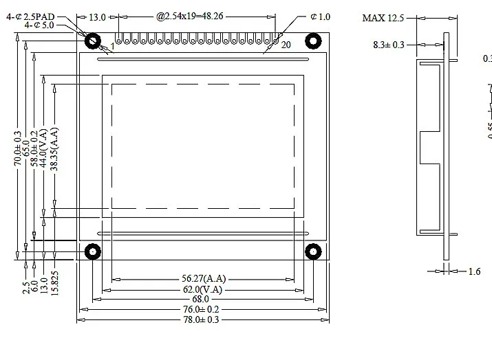 ou EQV RA6963 20Pin 78x70mm Compatível Com WG12864D LM12864T AG12864D