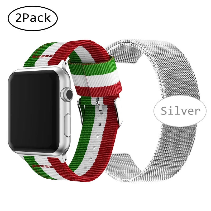 Нейлоновый ремешок для часов Apple Watch 38/42 Холщовый серебристая кнопка военные часы