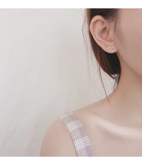 ピアス Sterling Silver925 Thick Unique Heart Stud Earring For Women Female Heart Stud Earring 100% 925 Sterling Silver Earrings