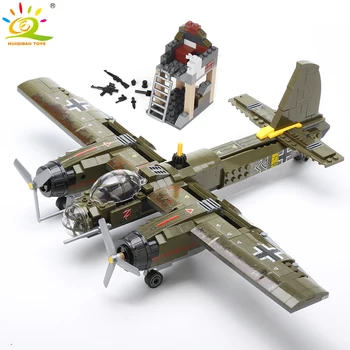 Military Ju-88 Bombing Plane Building Block WW2 Helicopter Army Weapon Soldier Model Bricks Kit Toy for Children 1
