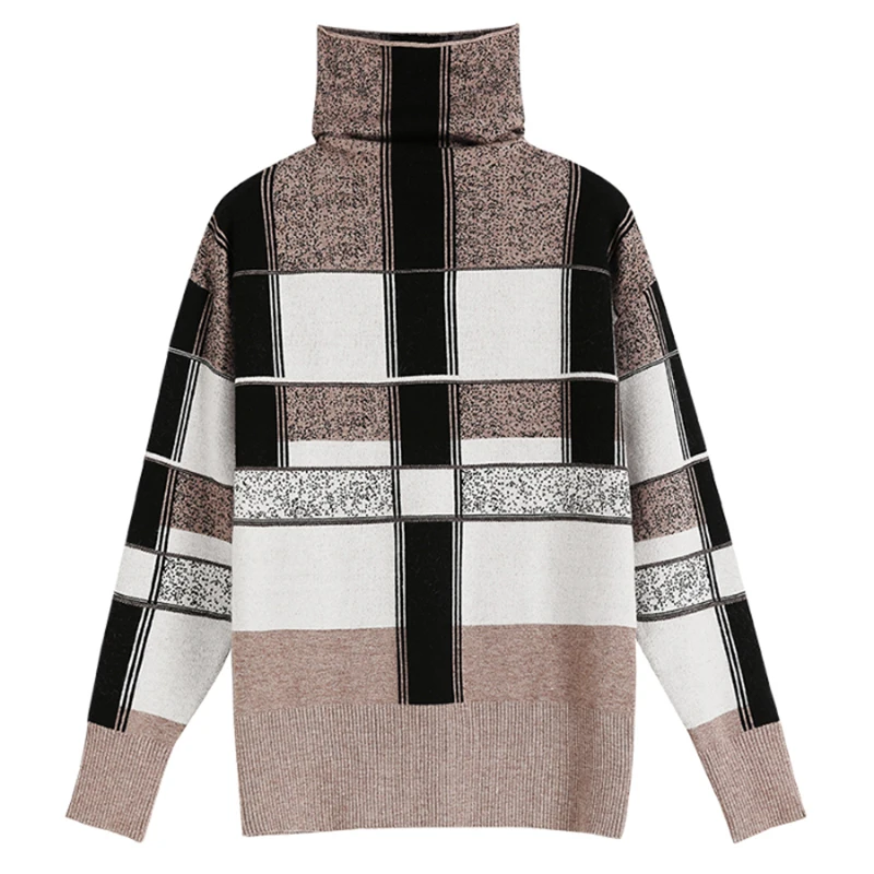 Thick Sweater Women's Long Sleeve High Neck Pullover Casual Loose Plaid Knit Sweater Female Winter Flowers White Tops Lady Tunic Thick Sweater Women's Long Sleeve High Neck Pullover Casual Loose Plaid Knit Sweater Female Winter Flowers White Tops Lady Tunic