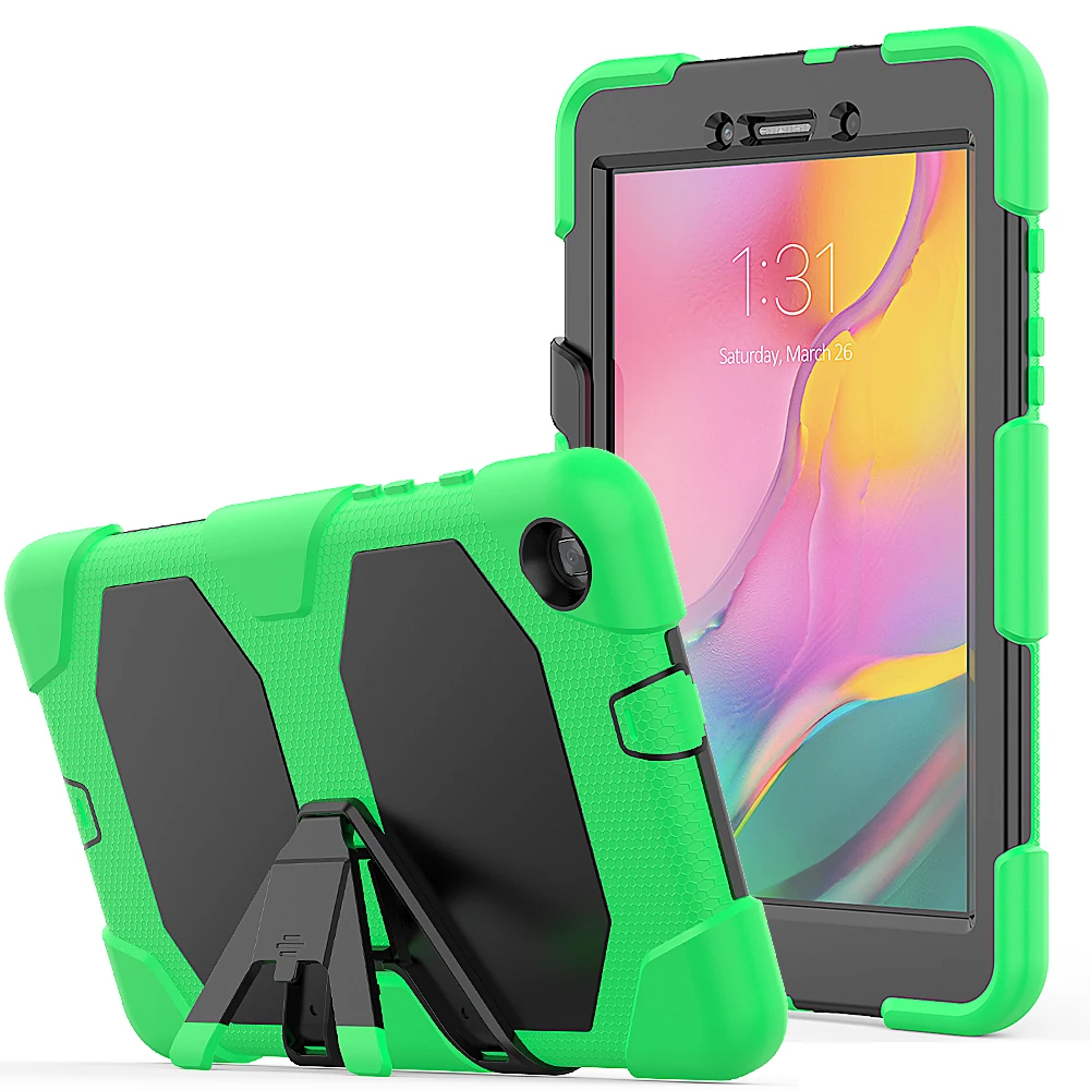 green 3-слойная защитная крышка для samsung Galaxy Tab A 8,0 SM-T290 T295 T297 Чехол ударопрочный Жесткий ПК силиконовый чехол-подставка funda - Цвет: green