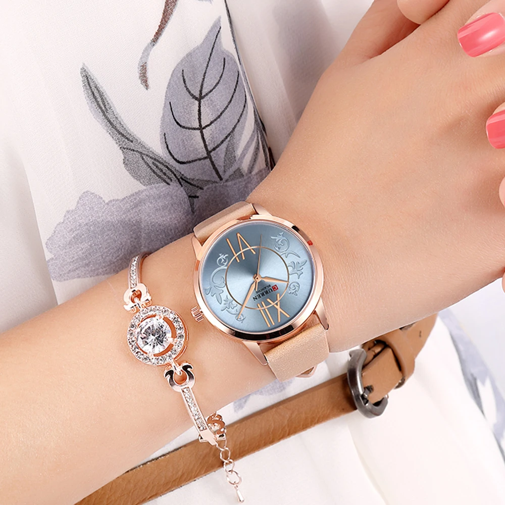 Дизайн CURREN Топ люксовый бренд женские модные кварцевые часы водонепроницаемые повседневные наручные часы кожаные ловушки часы для женщин