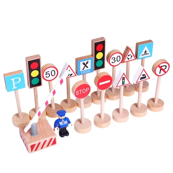 

15pcs/set Wooden Street Traffic Signs Kids Educational Toys Parking Sign Boys Birthday Christma Gift