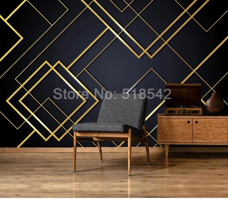 3D European Golden Wave Line Geometric Figure TV Backdrop Wall Mural Hotel Living Room Luxury Photo Wallpaper 3D Wall Covering