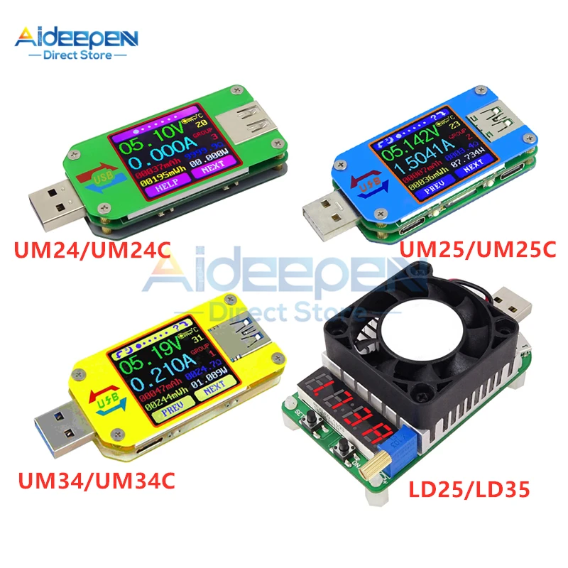 Вольтметр-Амперметр UM24/UM24C UM25/UM25C UM34/UM34C USB Type-C измеритель сопротивления зарядный