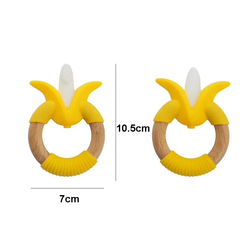Chenkai 10PCS BPA Free Banana Shaped Silicone Teethers Baby Fruit Toothbrush Teething DIY Charm Necklace Jewelry Clip Food Grade