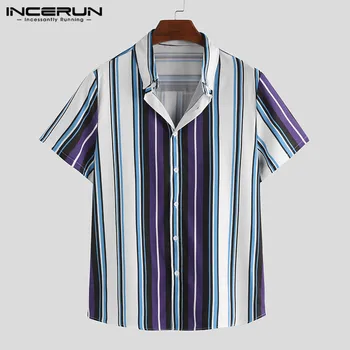 

INCERUN Stylish Men Striped Shirt Brand Lapel Breathable 2020 Camisa Streetwear Summer Short Sleeve Leisure Hawaiian Shirts Men