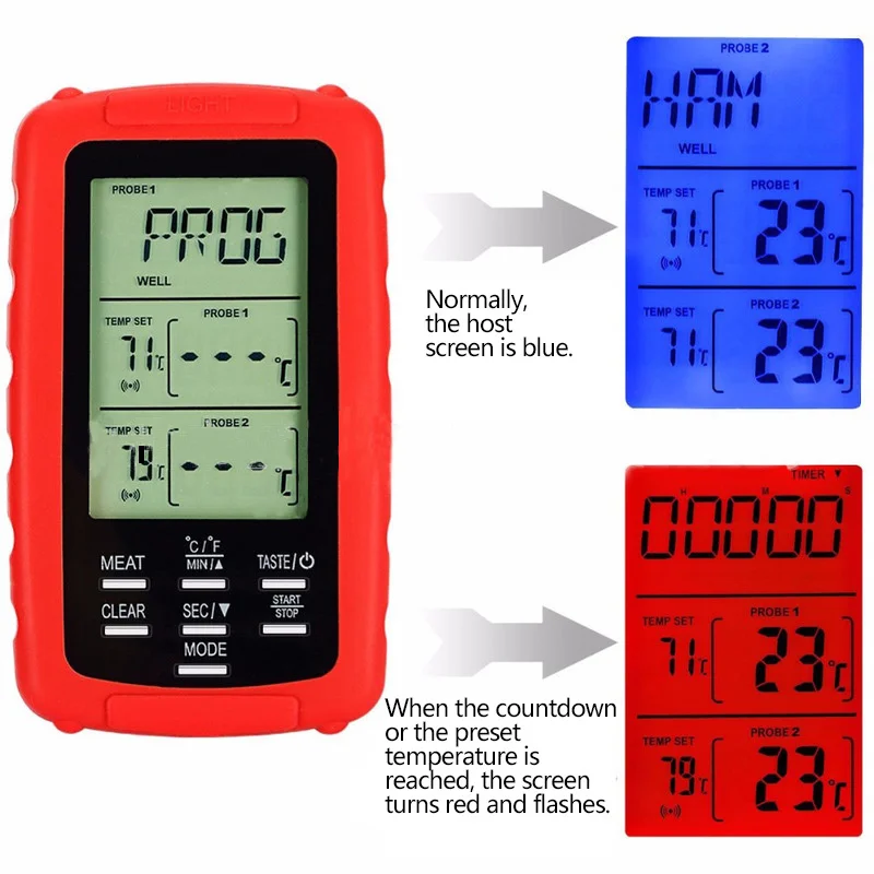Беспроводной барбекю термометр с ЖК-дисплеем Дисплей Кухня барбекю термометр с щупом для мяса двухканальный инструменты Еда Пособия по кулинарии таймер