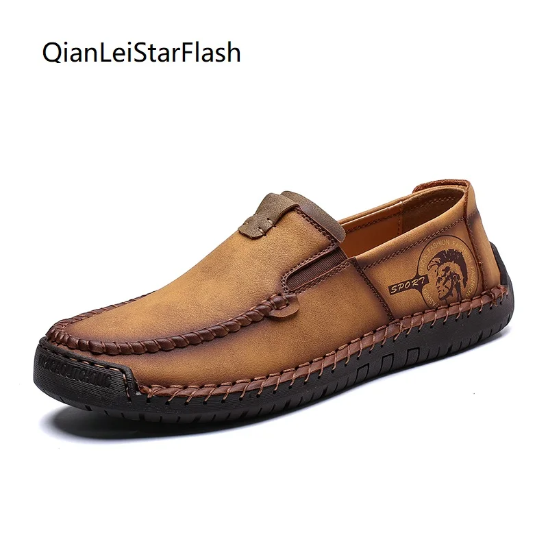 Handmade Men's Fashion Vintage Style Spring Casual Shoes Loafers Flats Hot Sale Moccasins Leather Sneakers | Обувь