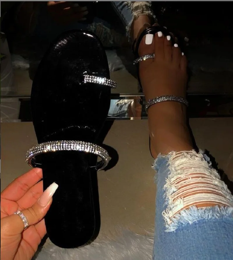 

2020 Fashion Summer Women Sandals Crystal Shiny Slippers Slip-On Cut Out Ladies Platform Sandals Outdoor Holiday Slides
