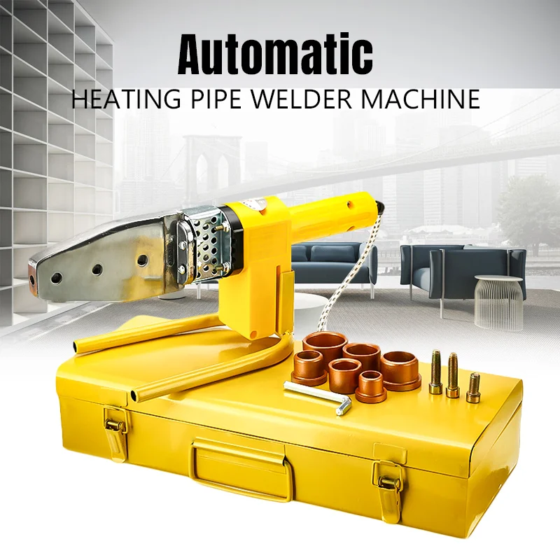 

Automatic Electric Welding Tool 220V 8Pcs Heating PPR PE PP Tube Welded Pipe Welding Machine+ Heads+ Stand+Box Yellow