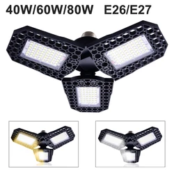 Deformable LED Garage Lights 4000LM-8000LM 40W 60W 80W Ultra-Bright IP65 Ceiling Light Bulb for Garage Workshop Warehouse Barn