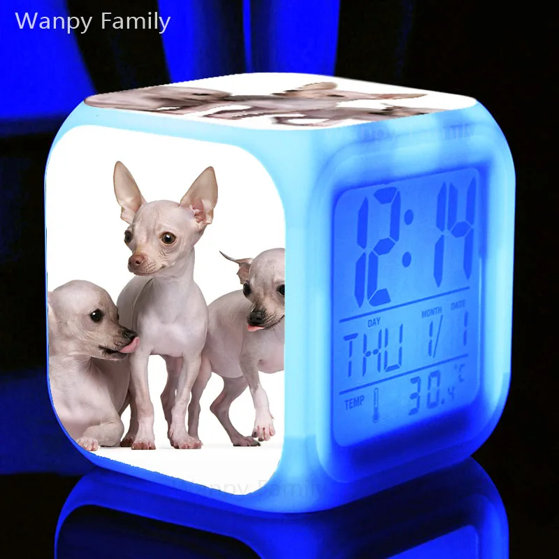 Милый будильник для собак, 7 цветов, светящийся Будильник для детей, подарок на Рождество, многофункциональный светодиодный ночник, цифровые будильники - Цвет: Бургундия