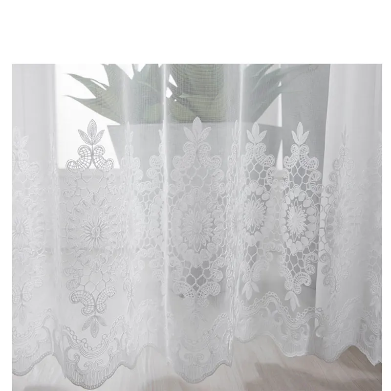 Gestickte Blumen Weiß Tüll Fenster Bildschirm Vorhang für Wohnzimmer Schlafzimmer Luxus Sheer Voile Vorhang Blinde Vorhänge Tür Dekor