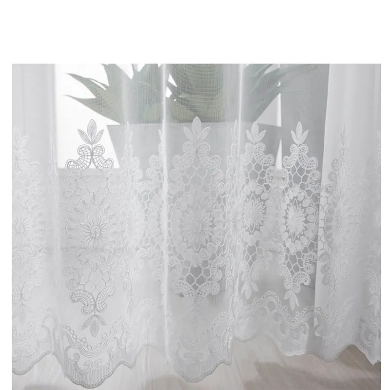 Embroidered Floral White Tulle Window Screen Curtain for Living Room Bedroom Luxury Sheer Voile Curtain Blind Drapes Door Decor - Image 2