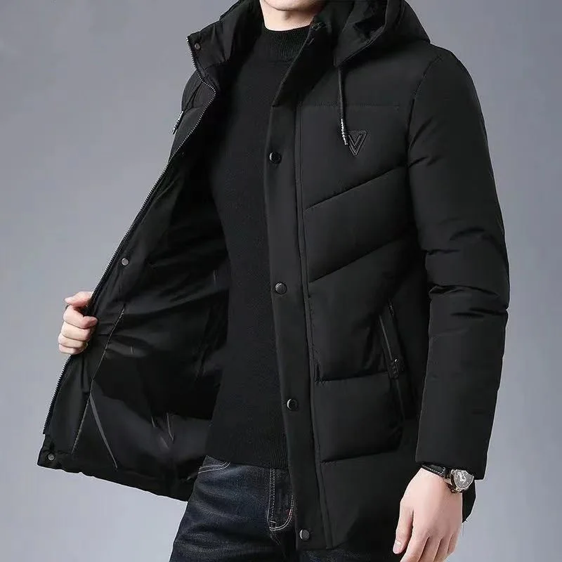 Winter Cotton-padded Jacket Mid-length Cotton-padded Jacket Korean Men Thick Warm Mens Down Padded Jacket Hooded Coat Tide fur parka