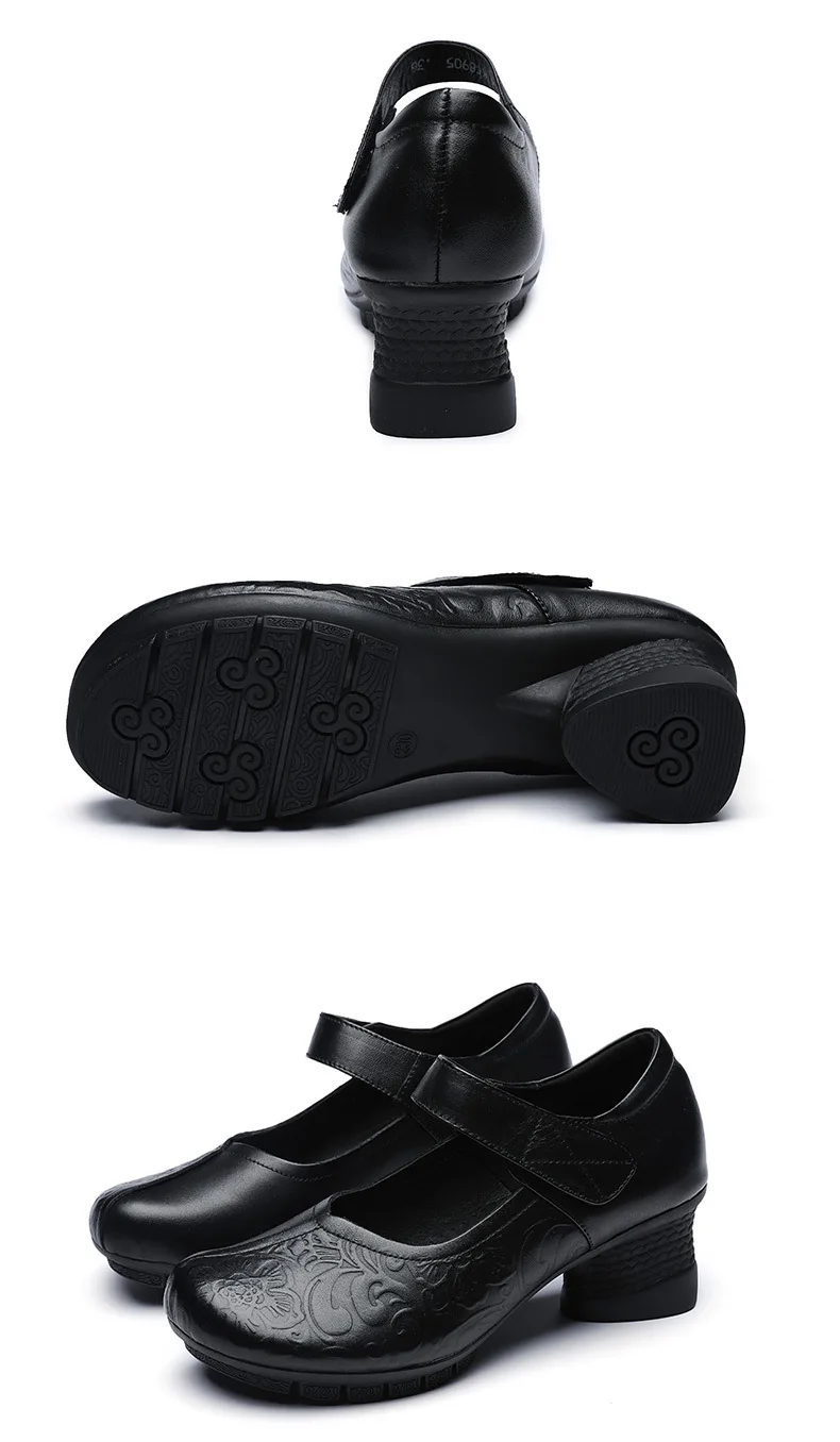 Asakuchi/ новые осенние женские туфли из натуральной кожи на среднем каблуке повседневные женские тонкие туфли в стиле ретро на толстом каблуке; большие размеры 35-41
