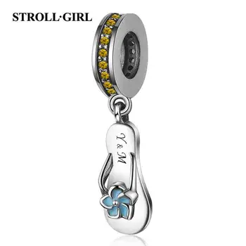 

fine Fit European Bracelet 925 sterling silver Blue Enamel Slippers Charms Cute Yellow CZ Pendant beads for Women Jewelry