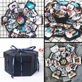 

Hexagon DIY Birthday Gift Surprise Explosion Box Photo Album Memory Scrapbook Box (string color random)