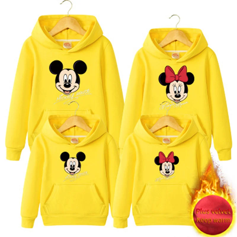 Matching Family Outfits Sweatshirt Mickey Mouse Clothes Kids Mother Daughter Dresses Son And Mom Winter Keep Warm Hoodies Couple - Цвет: as picture