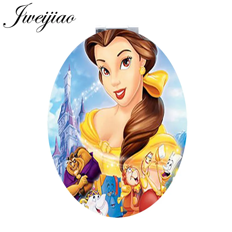 

JWEIJIAO princess Elsa Anna Snow Oval PU leather Mini Portable Travel mirror Beauty espejo Health for girls birthday gift CT13