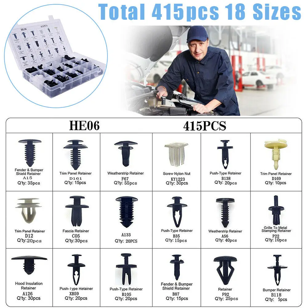 Areyourshop 415 шт. автомобильный бампер нажимные заклепки зажим Фиксатор двери застежка-молния 18 размер для Ford Push Pin заклепки зажим автозапчасти