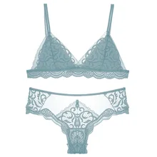 Наборы бюстгальтер+ трусы, сексуальный кружевной бюстгальтер без косточек, набор нижнего белья для женщин, беспроводной тонкий треугольный бюстгальтер и трусики, набор нижнего белья