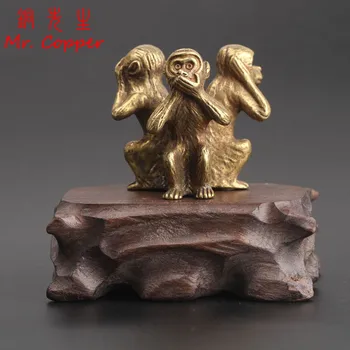 

Antique Copper Three Monkeys Home Decor Living Room Decorations Chinese 12 Zodiac Animal Miniature Figurine Furnishings Ornament