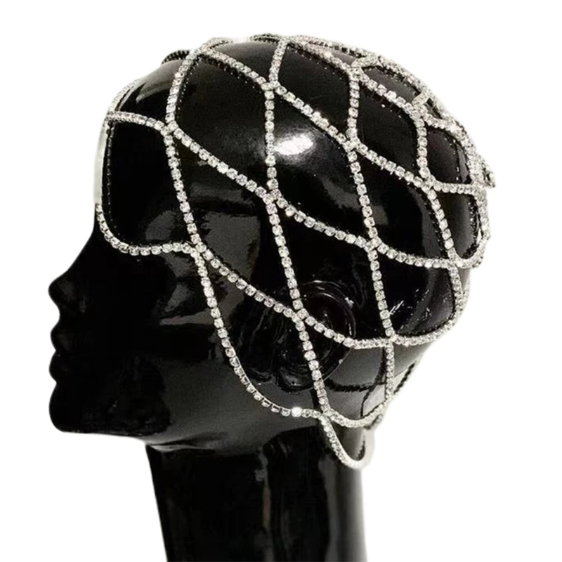 BX0C Women Mesh Headpiece Hair Accessory Wedding Head Chain Luxury Hollow Rhinestone | Украшения и аксессуары