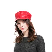 Для женщин и мужчин из искусственной кожи Newsboy шапки блеск сплошной цвет Винтаж Лондонский стиль таксиста художника восьмиугольный плюща берет с козырьком кепки