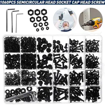 

1060pcs M2 M3 M4 M5 Hex Socket Screw Set Carbon Steel Flat Round Cap Head Screws Bolts and Nuts Assortment Kit with Storage Box