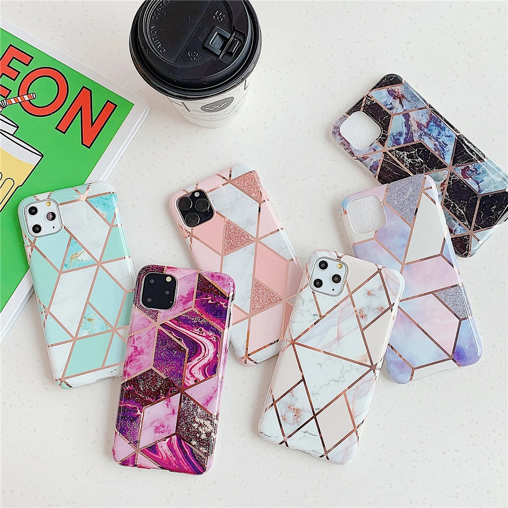 

for iPhone 11 Case Luxury Purple Geometric Marble Cover for Etui iPhone 11 Pro Max 6 6s 7 8 Plus X XR Xsmax TPU Silicone Shell