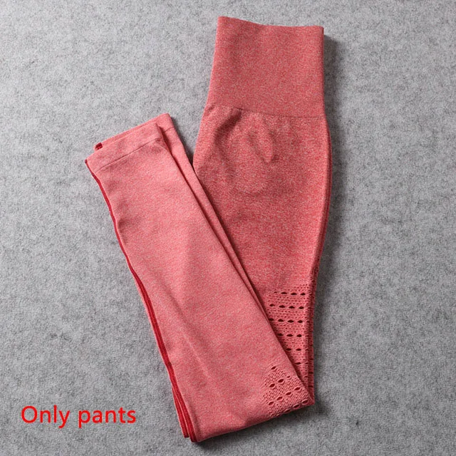 Orange pants Комплект из 2 предметов для йоги с вырезами, Женский бесшовный для спорта, спортивная одежда, одежда для фитнеса, женские леггинсы для спортзала с высокой талией, спортивные костюмы - Цвет: Orange pants