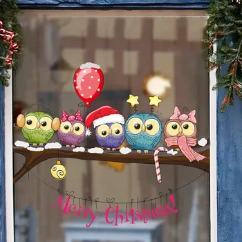 

Christmas-dressed Owl On A Tree Branch Wall Stickers Wall Window Christmas DIY self-adhesive Stickers Shop Stickers Decoration
