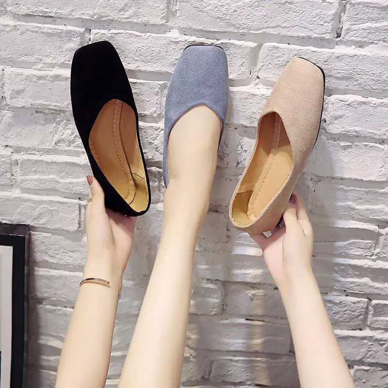 

Spring fashion new ladies flat shoes solid color square head non-slip sole simple temperament wild everyday women's shoes U19-79