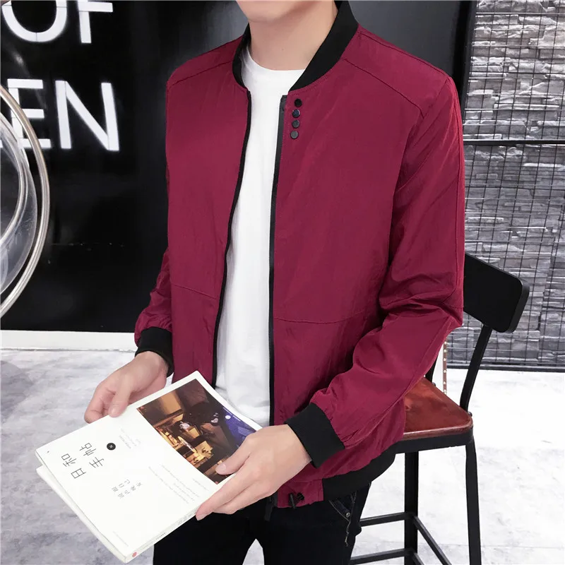 

2017 Spring And Autumn Thin Baseball Collar Solid Color Slim Fit Coat Youth Rest Large Size Fashion Jacket Men's