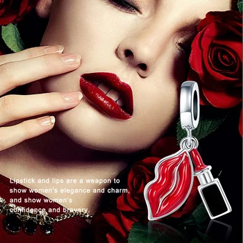 

XiaoJing 925 Sterling Silver Red Enamel Lipstick Lips Charm beads Fit Pandora Bracelet Jewelry making for women gifts wholesale
