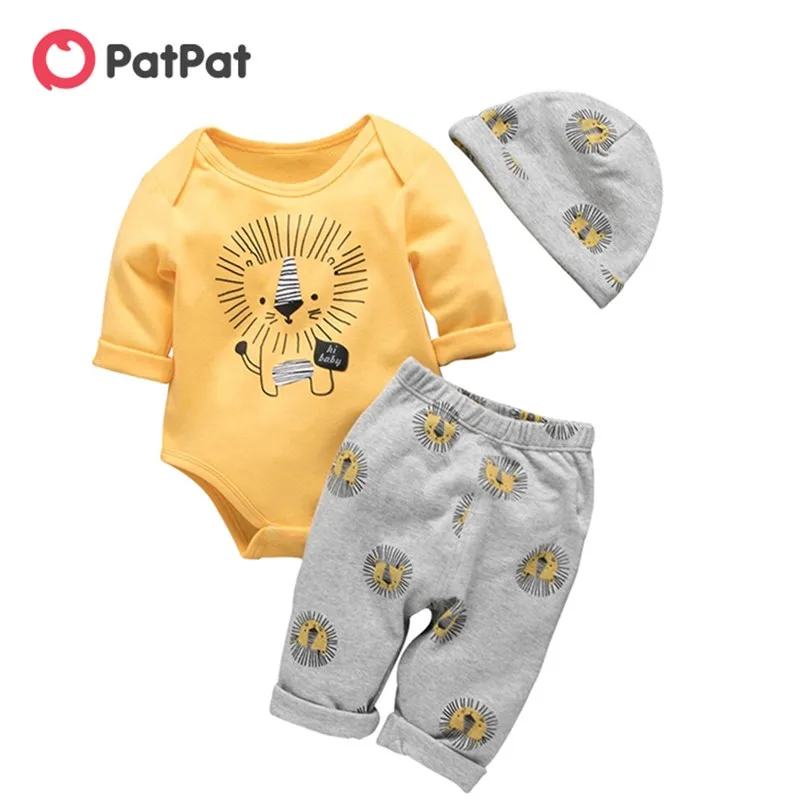 PatPat Bebe autunno e inverno leone di cotone Casual 3 pezzi Set neonato  carino tuta pantaloni cappello vestito bambino vestiti del bambino|Clothing  Sets| - AliExpress