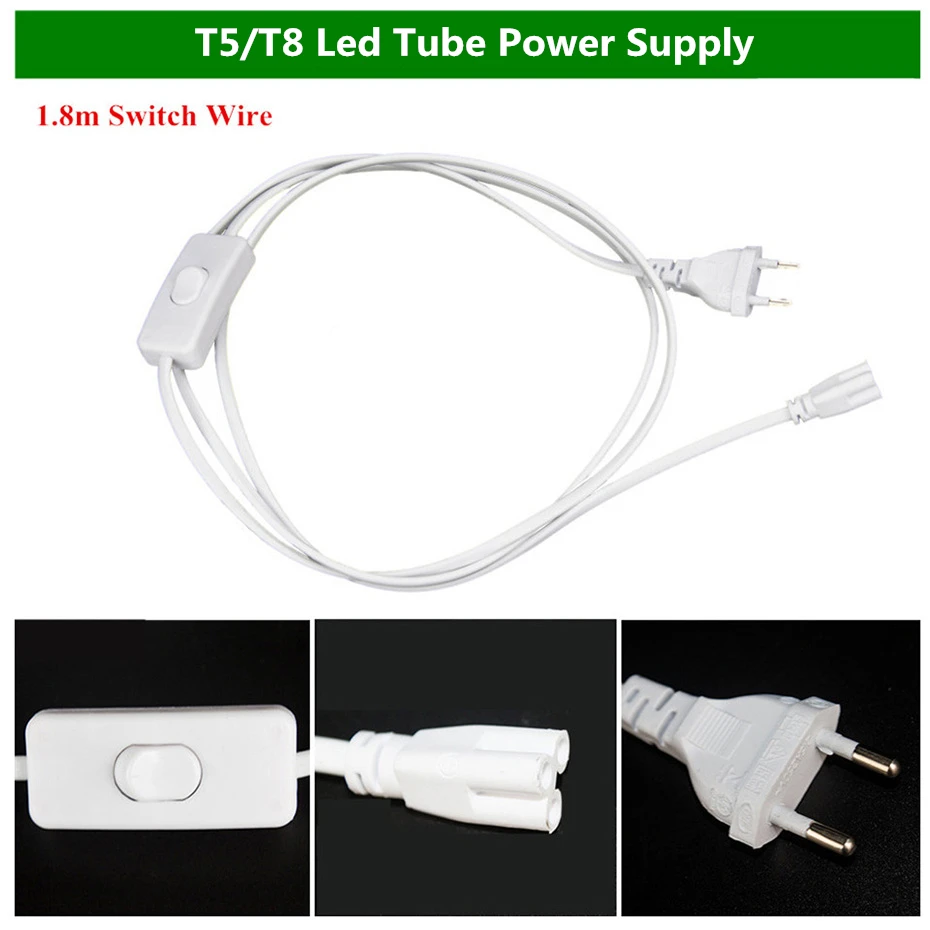 이중 접촉기 케이블 와이어, EU 플러그 스위치 케이블, 미국 플러그 전원 공급 장치, 통합 T8 T5 LED 튜브 조명용, 30cm, 1.8m