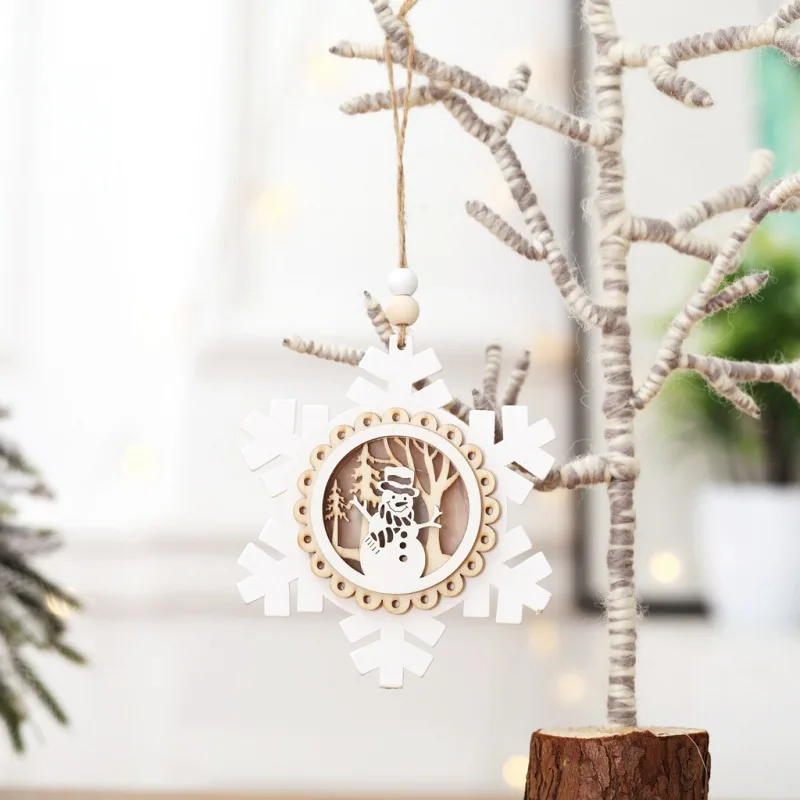 Освещение полые рождественские Снежинки Деревянные Подвески орнамент с рождественской елкой украшения для рождественской вечеринки подарок для детей
