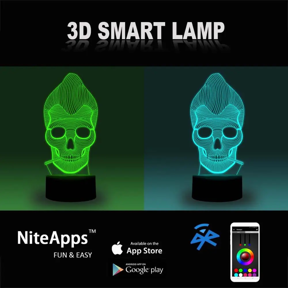 NiteApps 3D Ужасный Череп ночник настольная Иллюзия украшение лампа подарок на день рождения приложение/сенсорный контроль