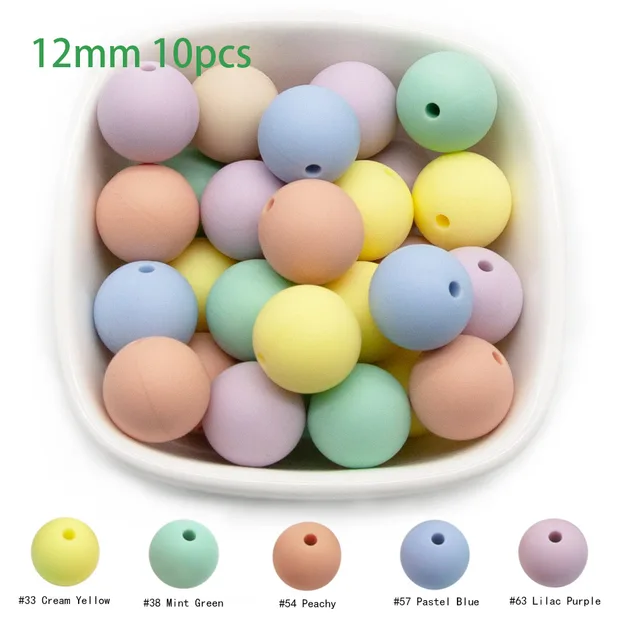 Cute-Idea 10pcs Baby Silicone Round Beads 9/12/15mm Food Grade Chewable Pearl Beads DIY Teething Pacifier Chain Toys Baby Goods 12MM-D